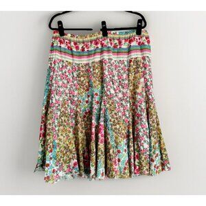 Phool Womens Large Boho Cottagecore Floral Patchwork Pleated Skirt Preppy Spring